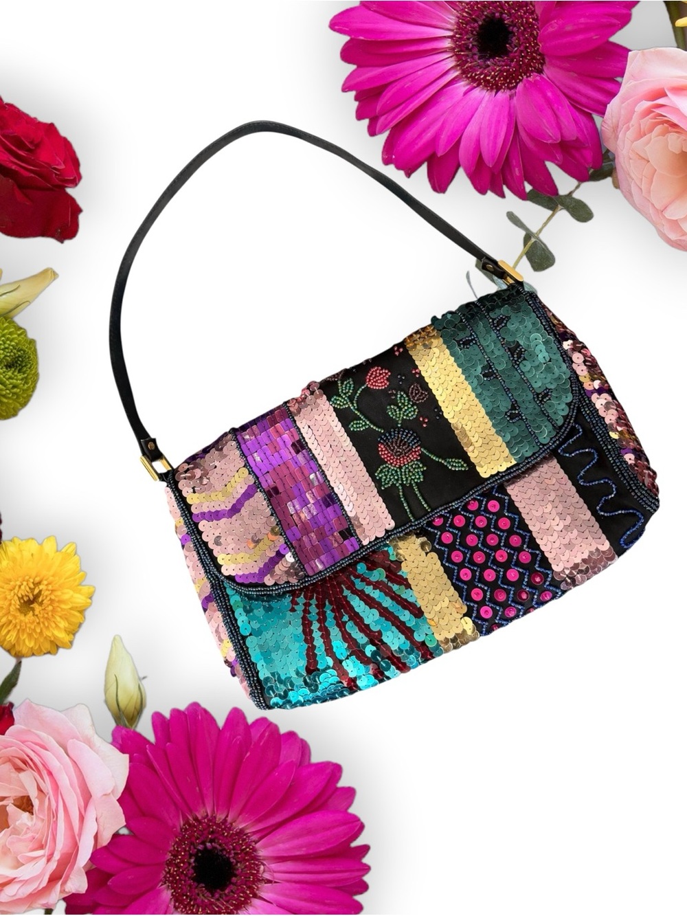 Embellished Sequin Patchwork Shoulder Bag in Multicolor